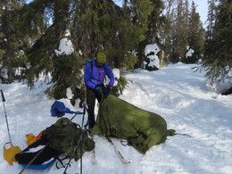   pitching a tent