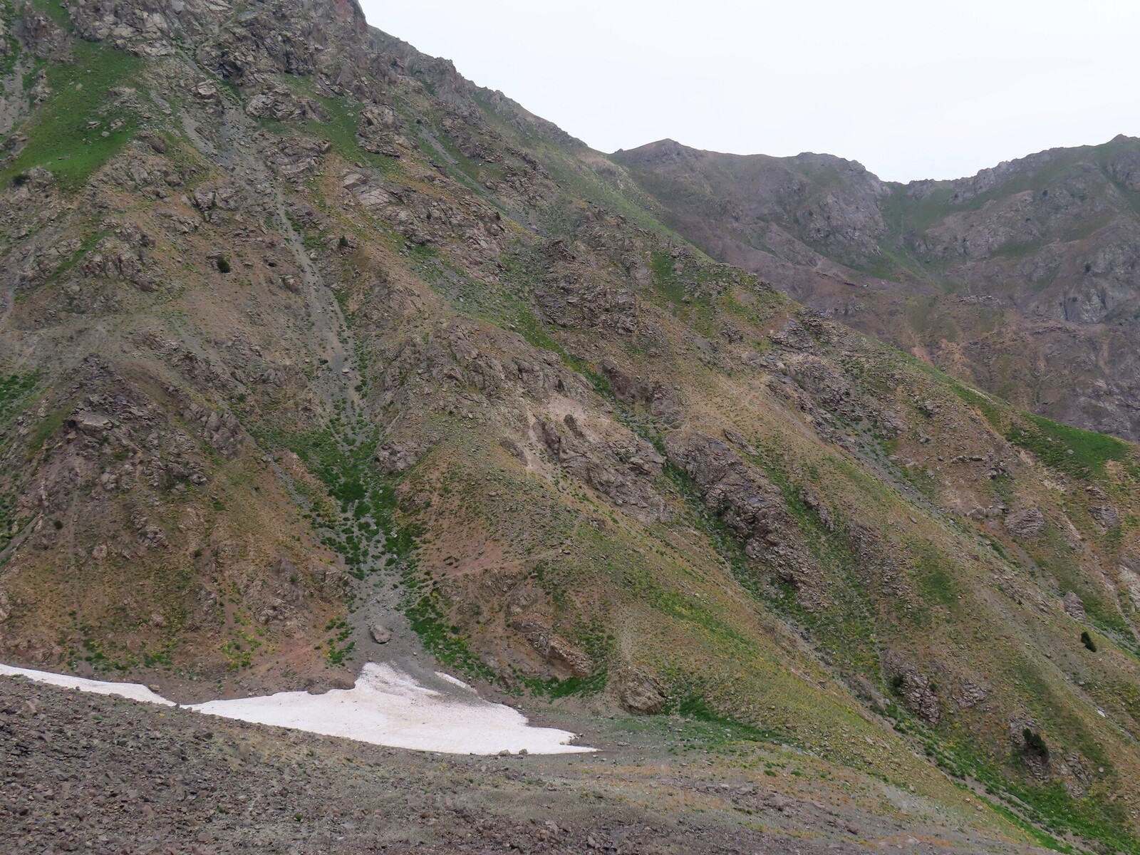  , ,    backward view, paths descending from the pass