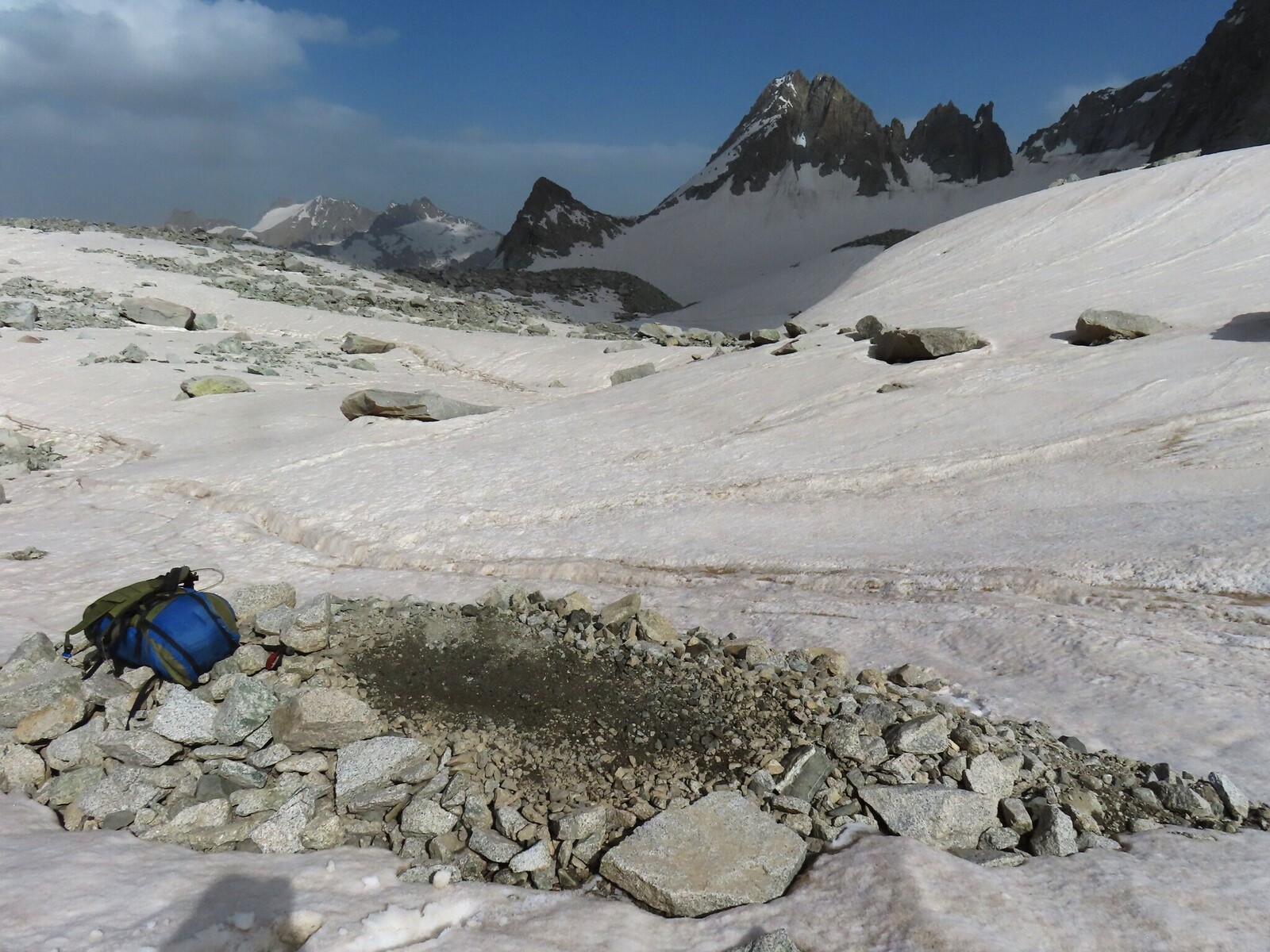     flattened place for the tent