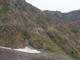  , ,    backward view, paths descending from the pass